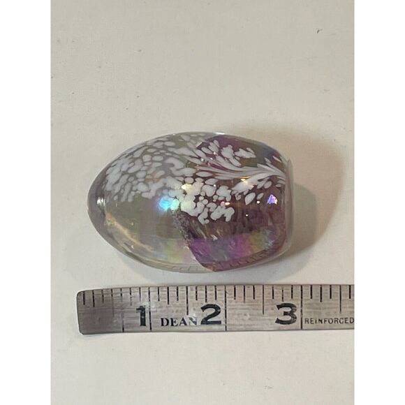 Glass Eye Studio GES Paperweight Iridescent Egg Shaped Pink White Signed Dated - Picture 9 of 9